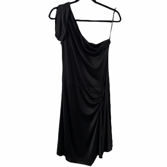 Bebe One Shoulder Satin Slip Side Slit Dress